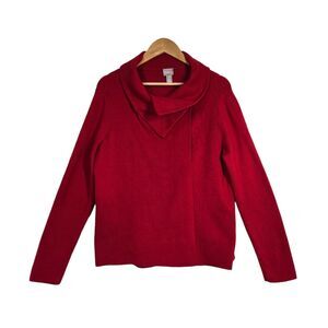 Chico's Convertible Cardigan Sz 2-L Red 100% Cotton Long Sleeve Snap Closure
